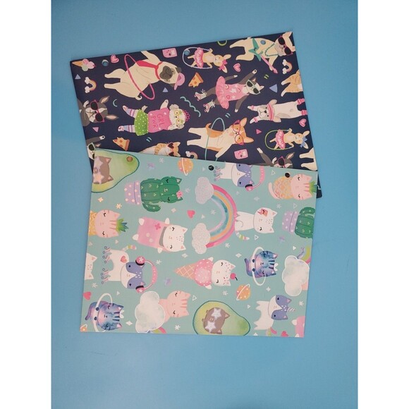 2 Pocket Folder 3 Prong Plastic Novelty Print Cat Dogs Greenroom - Picture 9 of 9